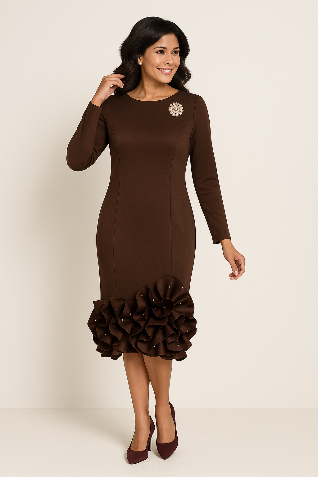 Chocolate Luxe Ruffle Dress