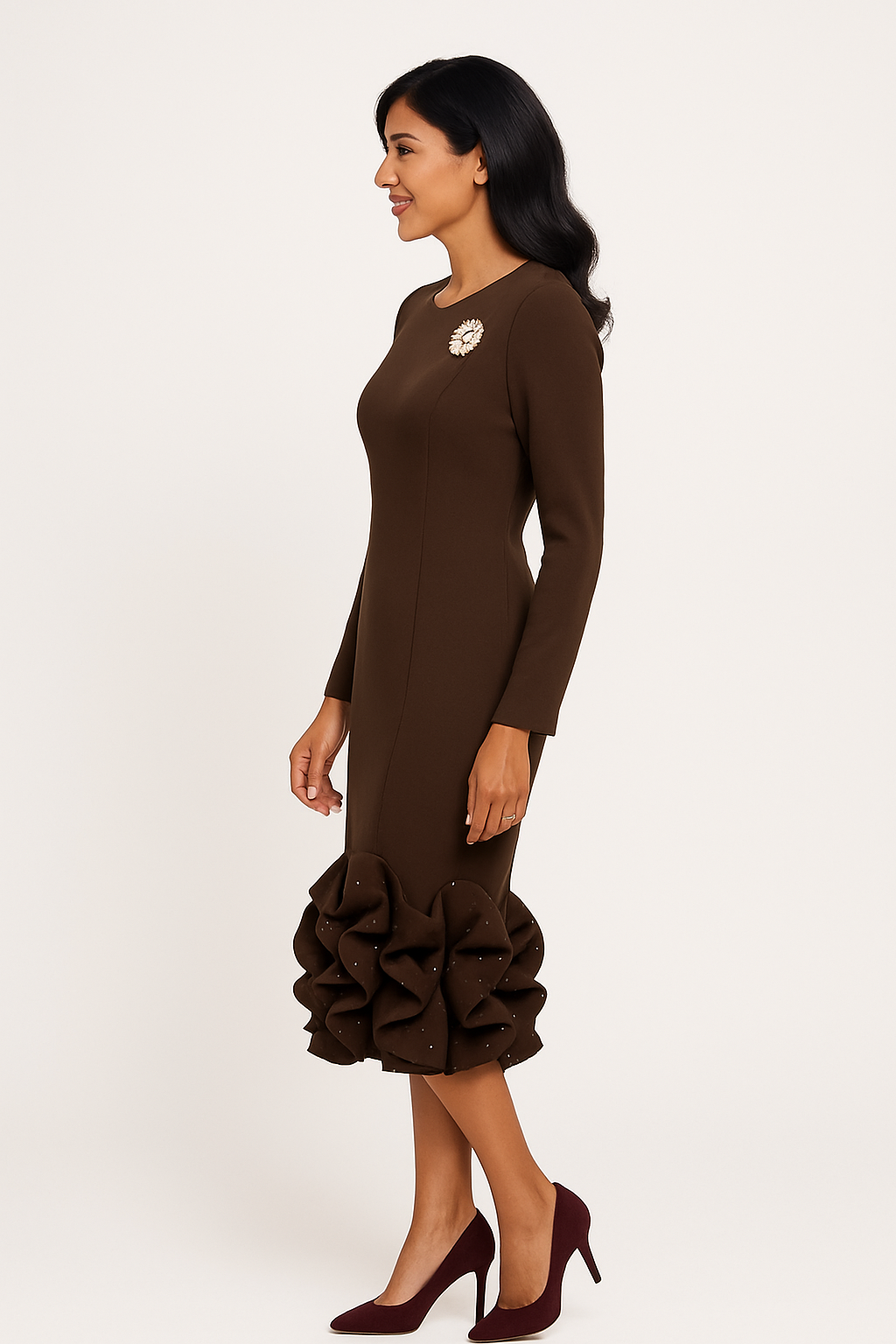 Chocolate Luxe Ruffle Dress