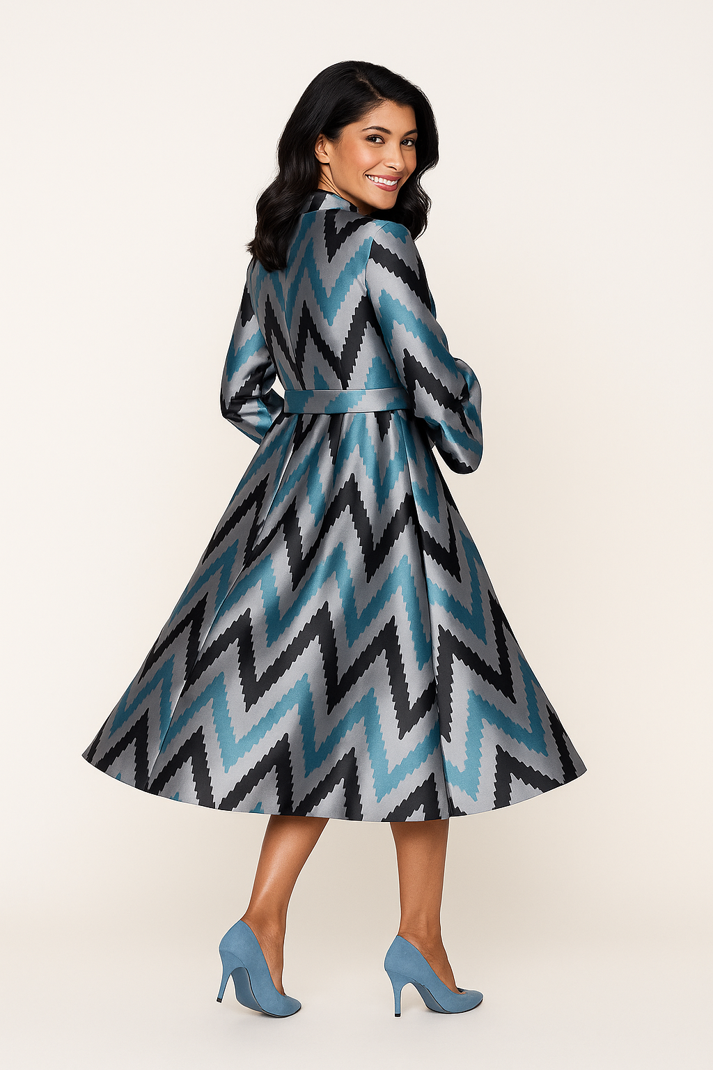 Teal Horizon Chevron Midi Dress