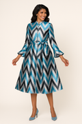 Teal Horizon Chevron Midi Dress