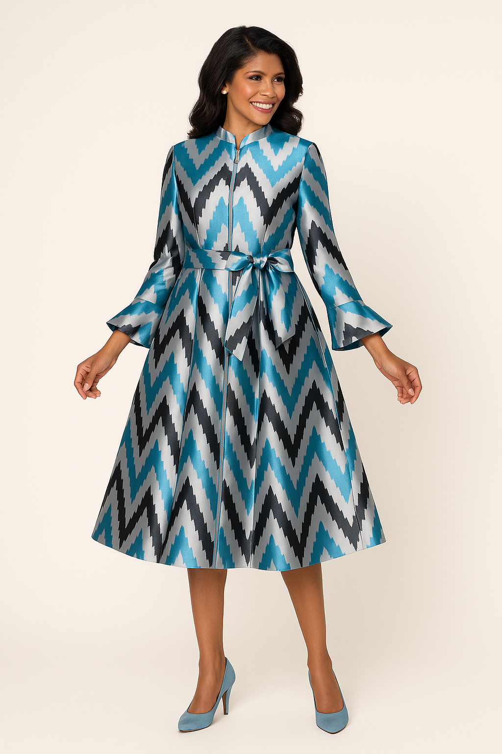Teal Horizon Chevron Midi Dress