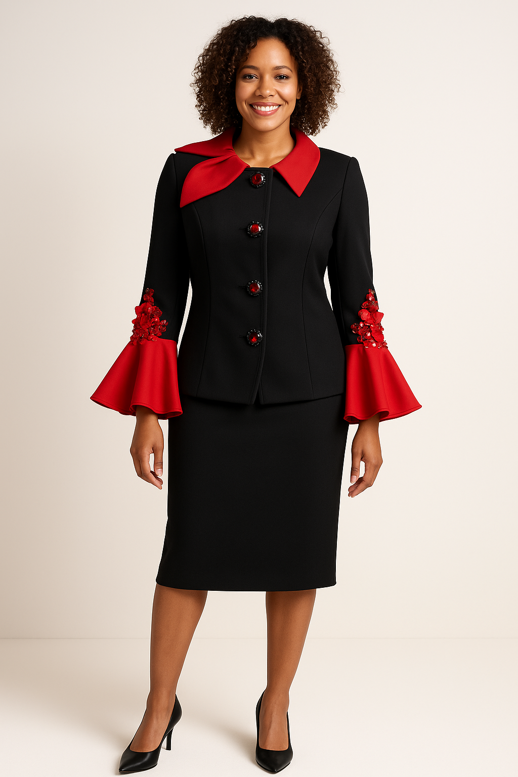 Crimson Elegance Skirt Suit