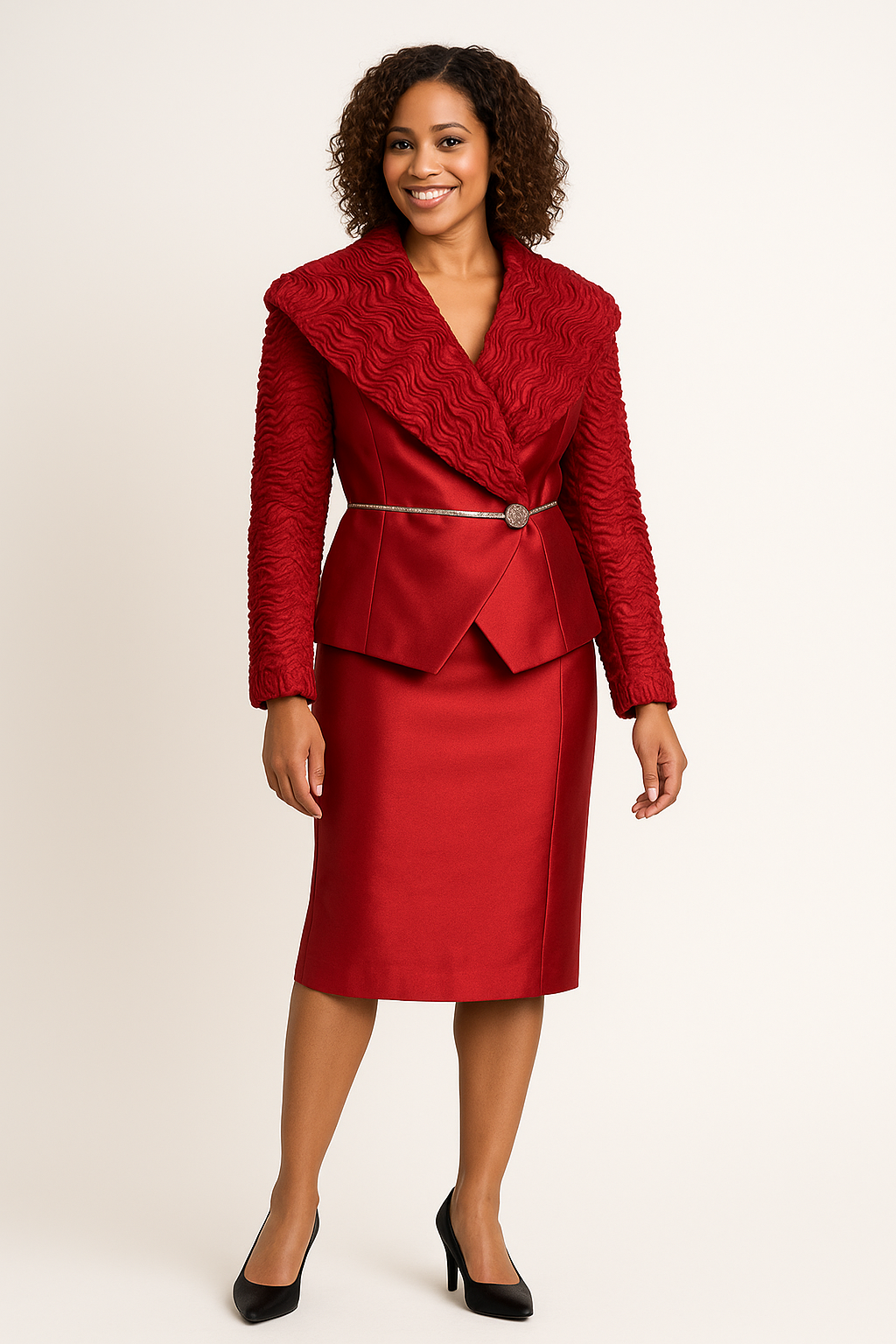 Crimson Luxe Textured Skirt Set