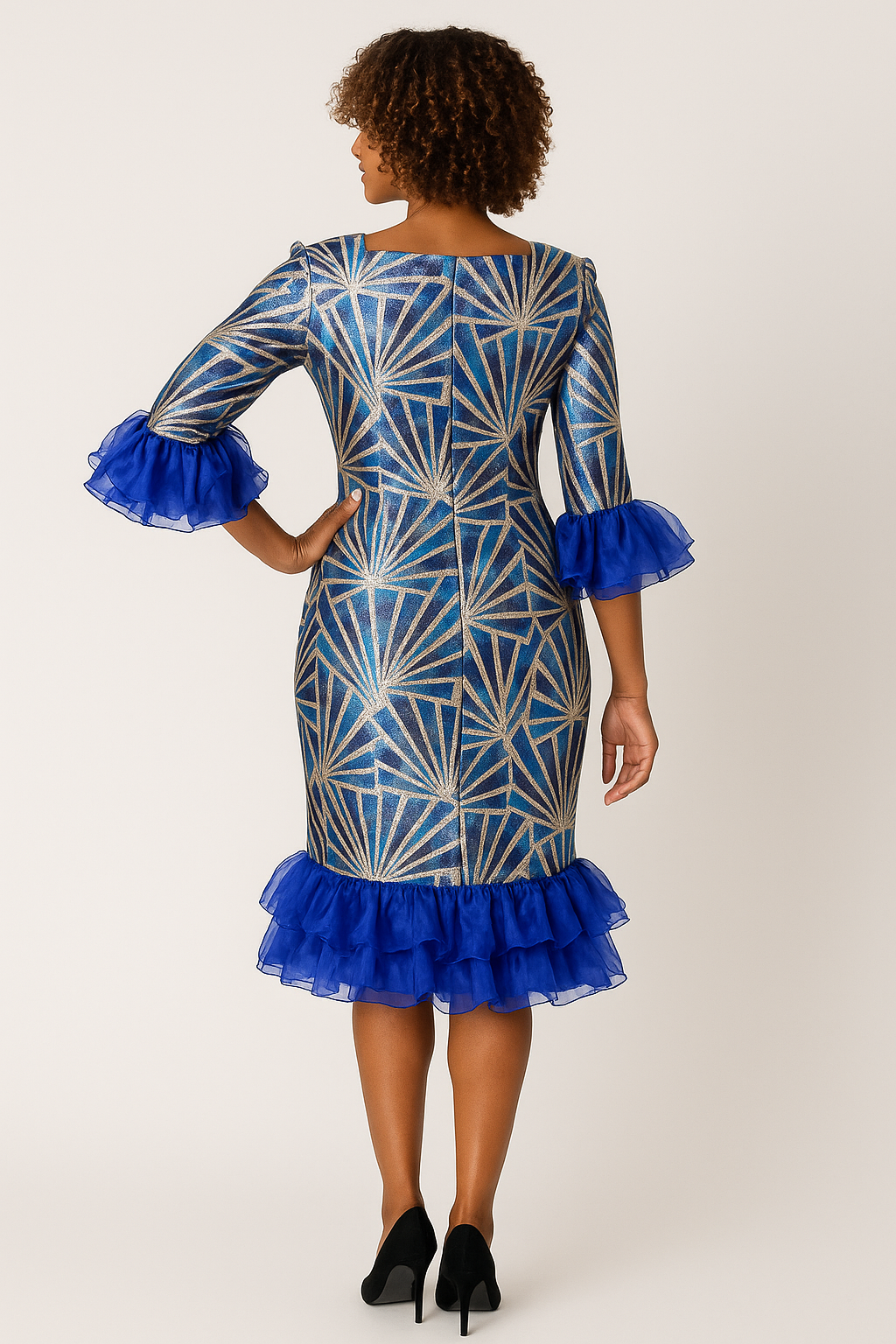 Sapphire Radiance Brocade Dress