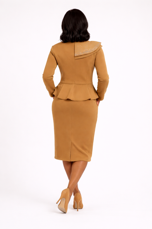 Caramel Couture Ruffle Peplum Dress