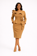 Caramel Couture Ruffle Peplum Dress