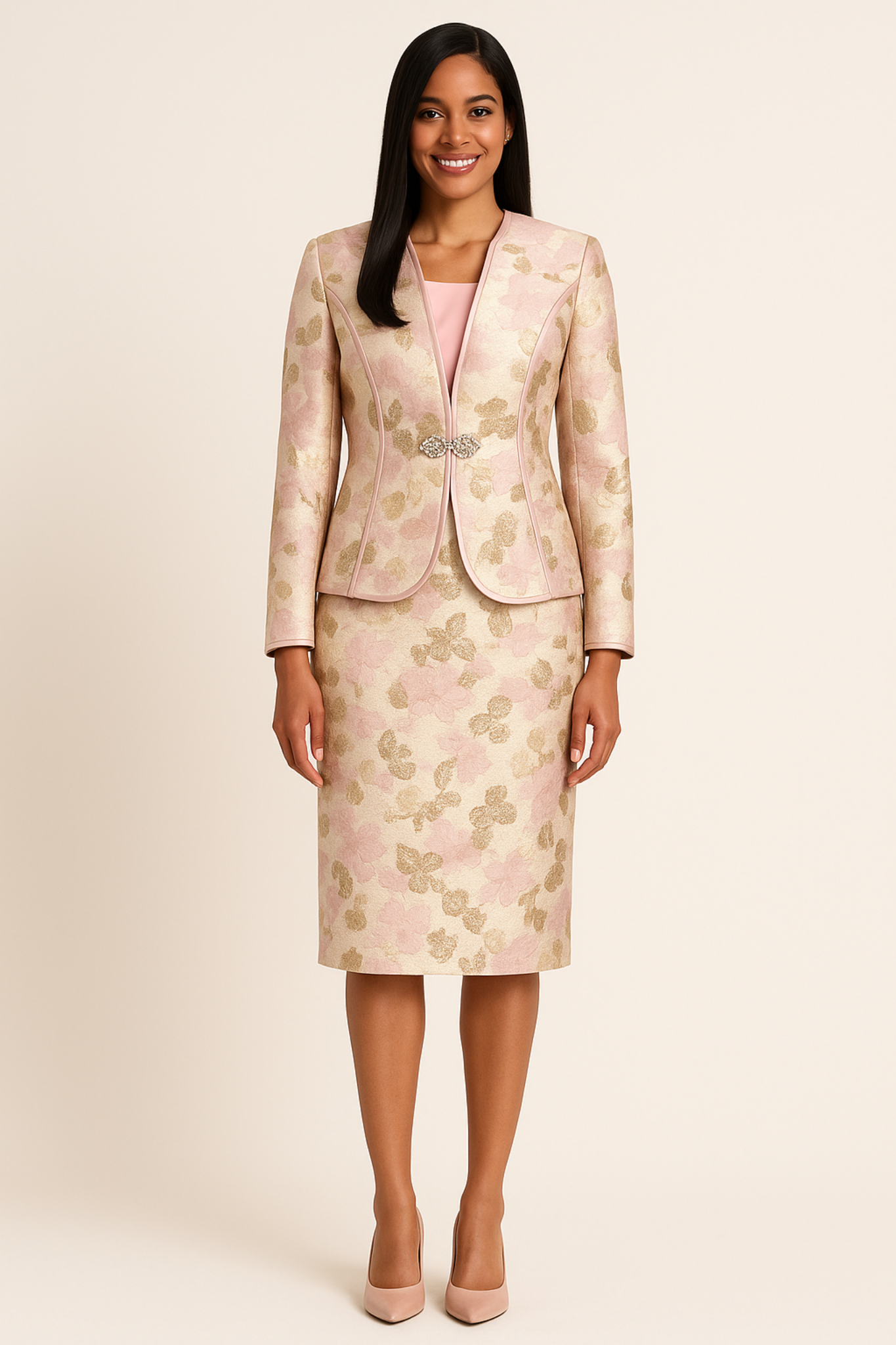 Blush Gold Garden Jacquard Suit